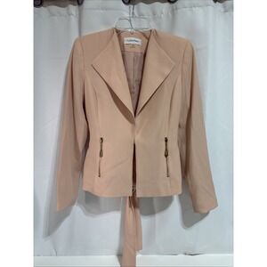 Calvin Klein‎ Womens Coral/Pink Blazer Size 2 Lined W/tie In Back Shoulder Pads